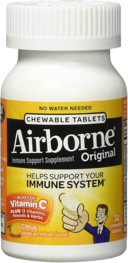 Airborne Citrus Kautabletten, 32 Graf - 1000mg Vitamin C - Immununterstützungsergänzung (Packaging Mai Vary)