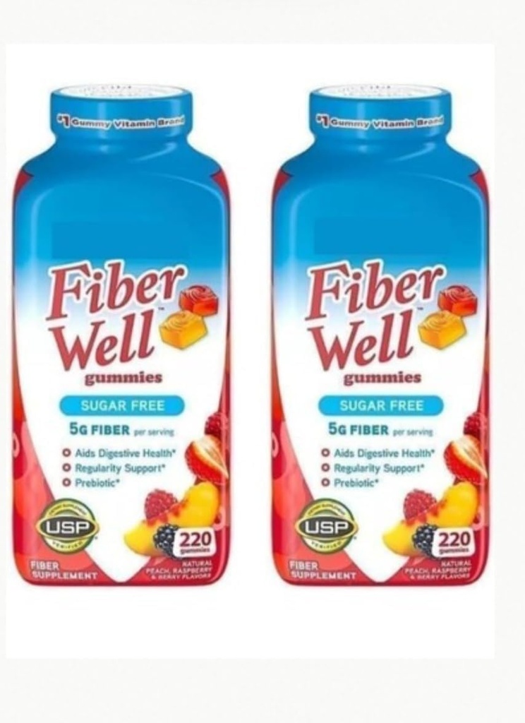 Fiber Well Sugar Free Gummies Supplement, Pfirsich, Erdbeere und Berry Flavored (2 Flaschen, Sugar Free)