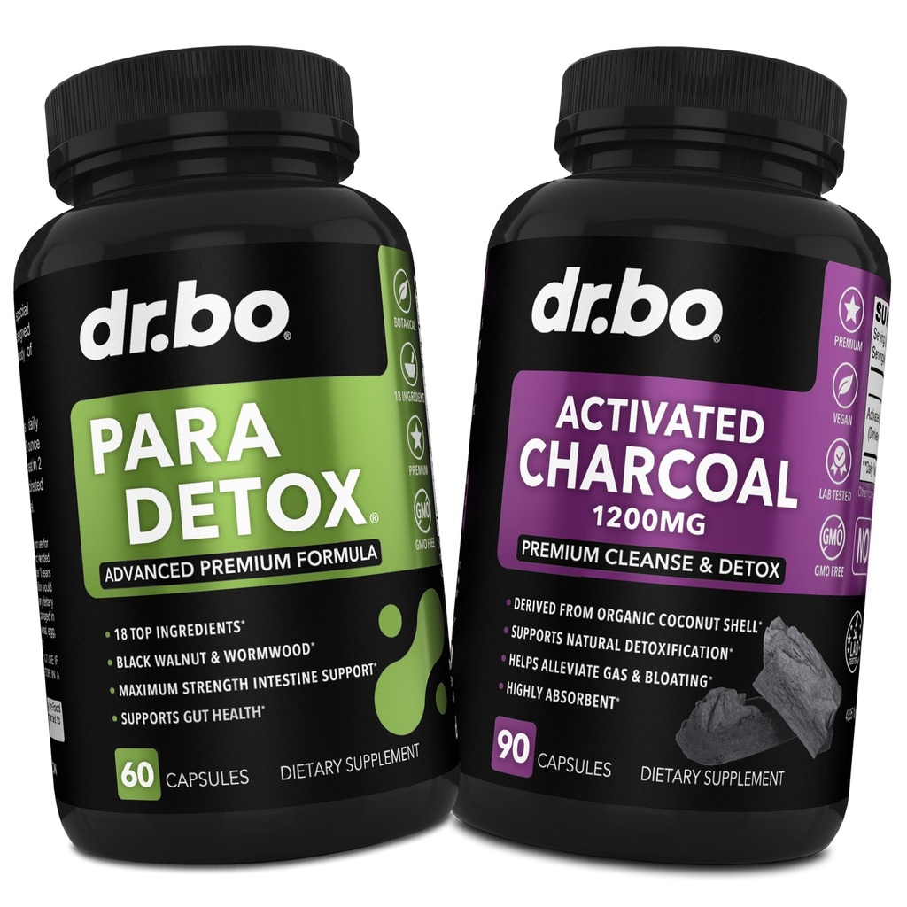Body Detox Cleanse & Charcoal Capsules - Intestinal Digestive Support Supplements für Stomach Gut Health - Pro Gut Health Intestine Supplement Binder Stomach - Wormwood Black Walnut Complex & Cloves