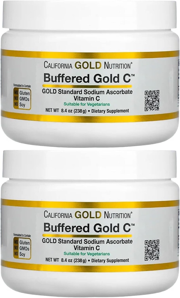 California Gold Nutrition Buffered Vitamine C poudre, non acide, or C, ascorbate de sodium de qualité USP, adapté aux végétaliens et végétariens, 8,40 oz (238 g), 2 pack