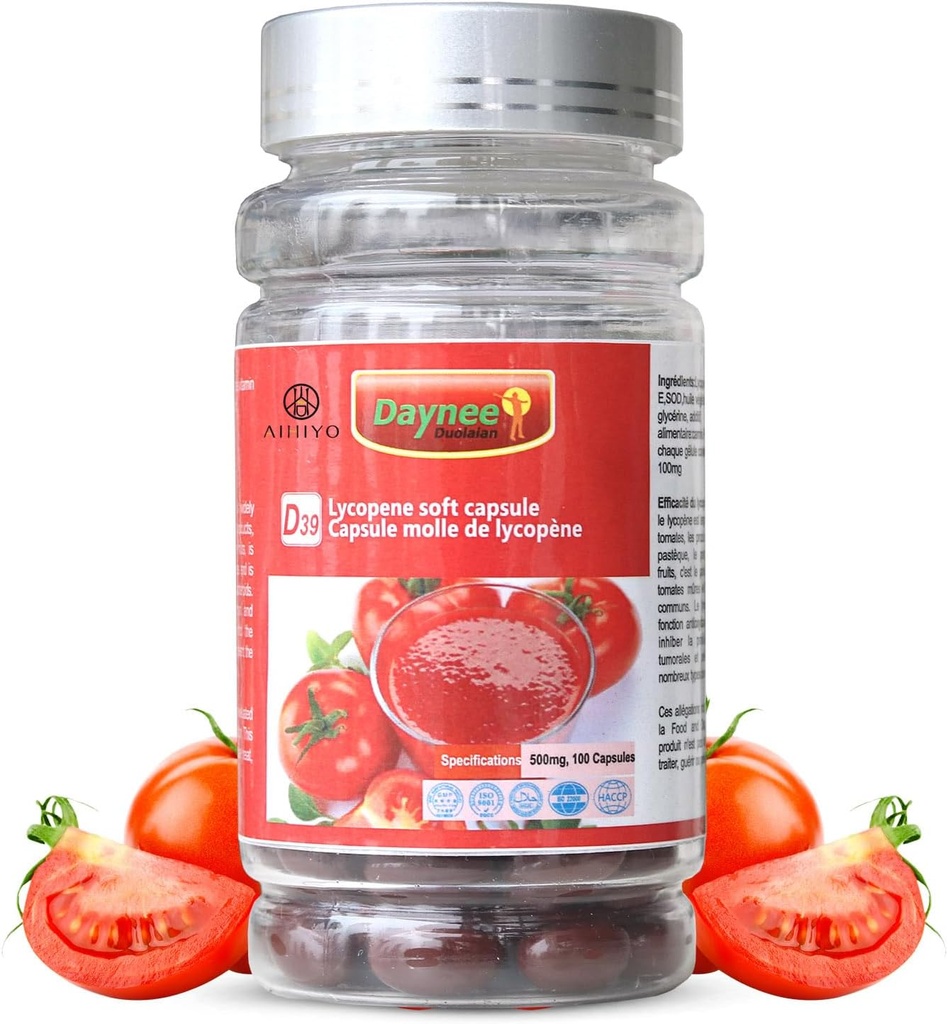 AIHIYO Lycopin Soft Capsule, 100mg Tomato Supplement Extract, Organic Complex Formula, 500mg Pro Capsule, 100 Softgel