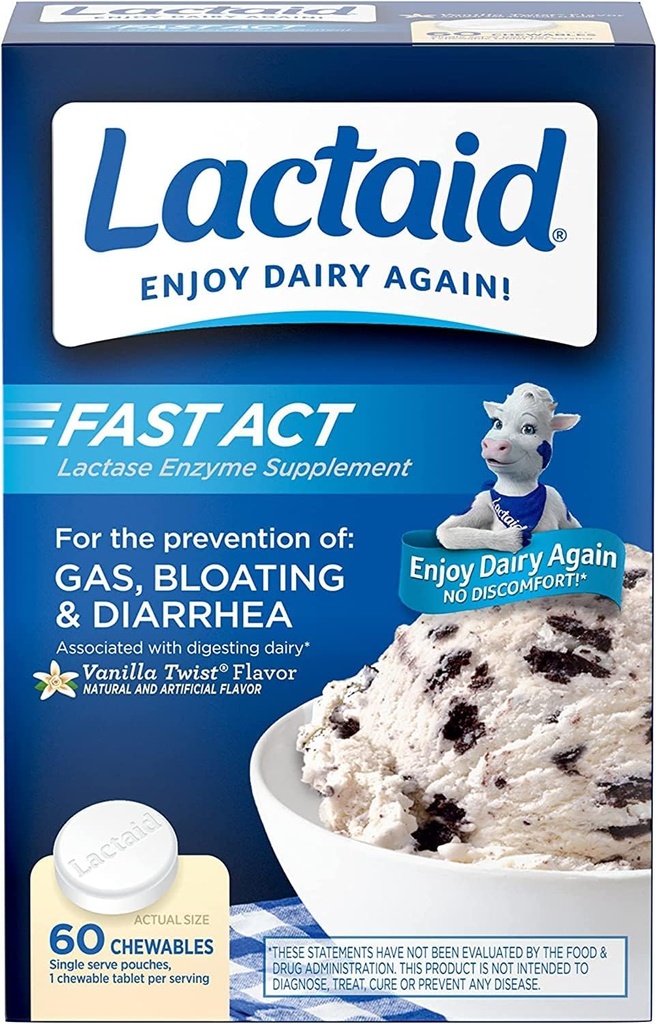 LACTAID Fast Act Chewables Vanilla Twist 60 ea (paquet de 12)