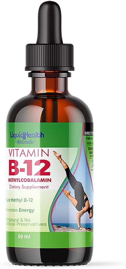 LIQUIDHEALTH Vitamin B12 Methylcobalamin Flüssigkeitstropfen mit sublingualem Hydroxocobalamin - Boost Energy, Unterstützung Immunsystem, Verbesserung von Gedächtnis und Konzentration - Made in USA, Vegan, Non-GMO (2 oz)