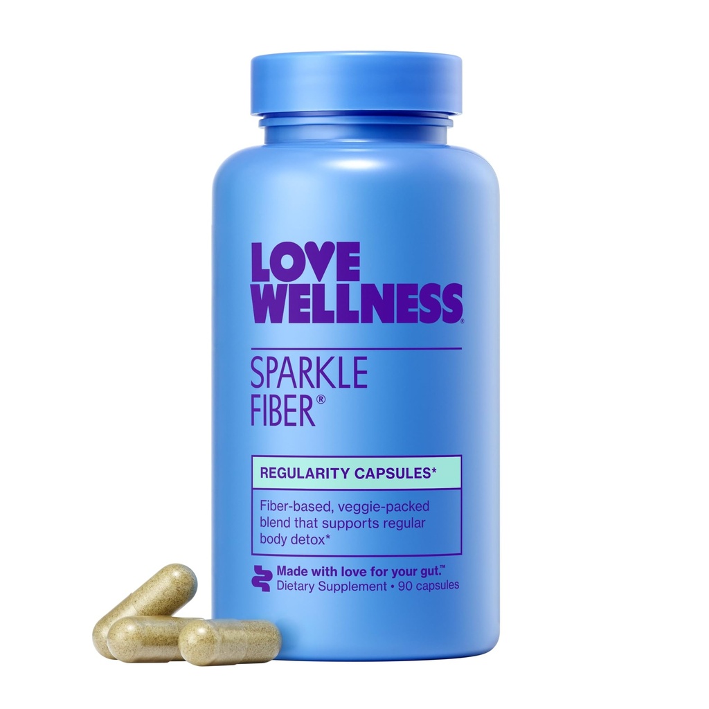 Love Wellness Sparkle Fiber | Fiber Supplement mit Verdauungsenzymen | Greens Superfood Powder & Psyllium Husk Powder | Fördert Gut Health für Damen | Regularity & Bloating Relief | 90 Count