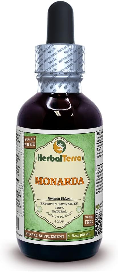 Monarda (Monarda Didyma) Glycerite, Organic Dried Herb Alcohol-FREE Liquid Extract (Brand name: HerbalTerra, Proudly made in USA) 2 fl.oz (60 ml)