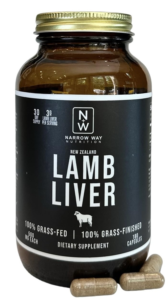 Le foie d'agneau élevé de façon régénérative en Nouvelle-Zélande (180 capsules), 100 % gazonné et 100 % gazonné, 30 jours d'approvisionnement à 6 capsules par jour (Kosher Bovine Capsules gélatine)