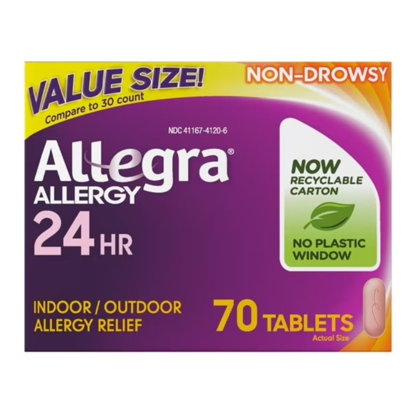 Allegra Erwachsene 24 Stunden Allergy Tabletten, 180Mg, bemerkenswerte Relief in 1 Stunde, (70 Zähler)