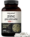 Picolinate de zinc haute puissance 100mg - 240 capsules, forme biodisponible de zinc pour le soutien immunitaire et la santé de la peau - non-OGM et le gluten