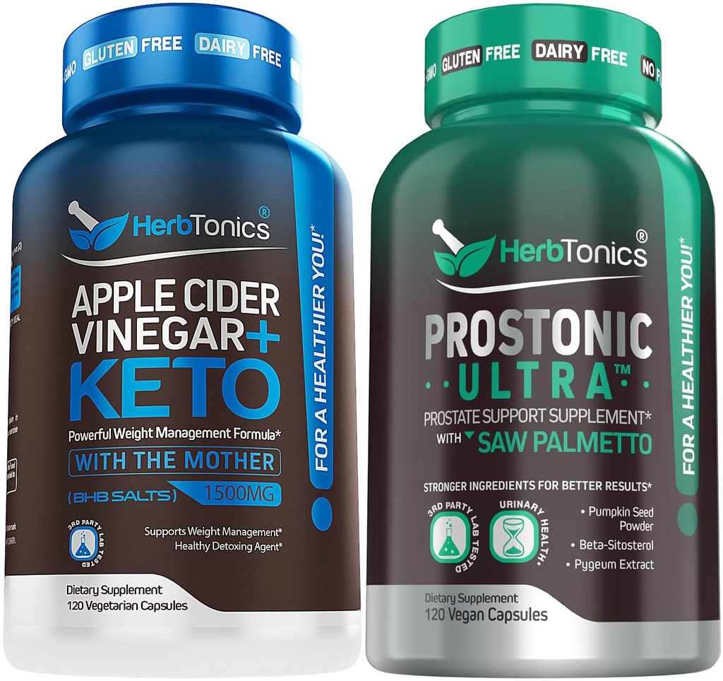 Herbtonics Apfel Apfel Apfel Apfelessig Kapseln Plus Keto BHB | Fat Burner & Weight Loss Supplement für Damen und Herren - Prostata Support Supplement für Männer Gesundheit | mit Saw Palmetto Beta Sitosterol