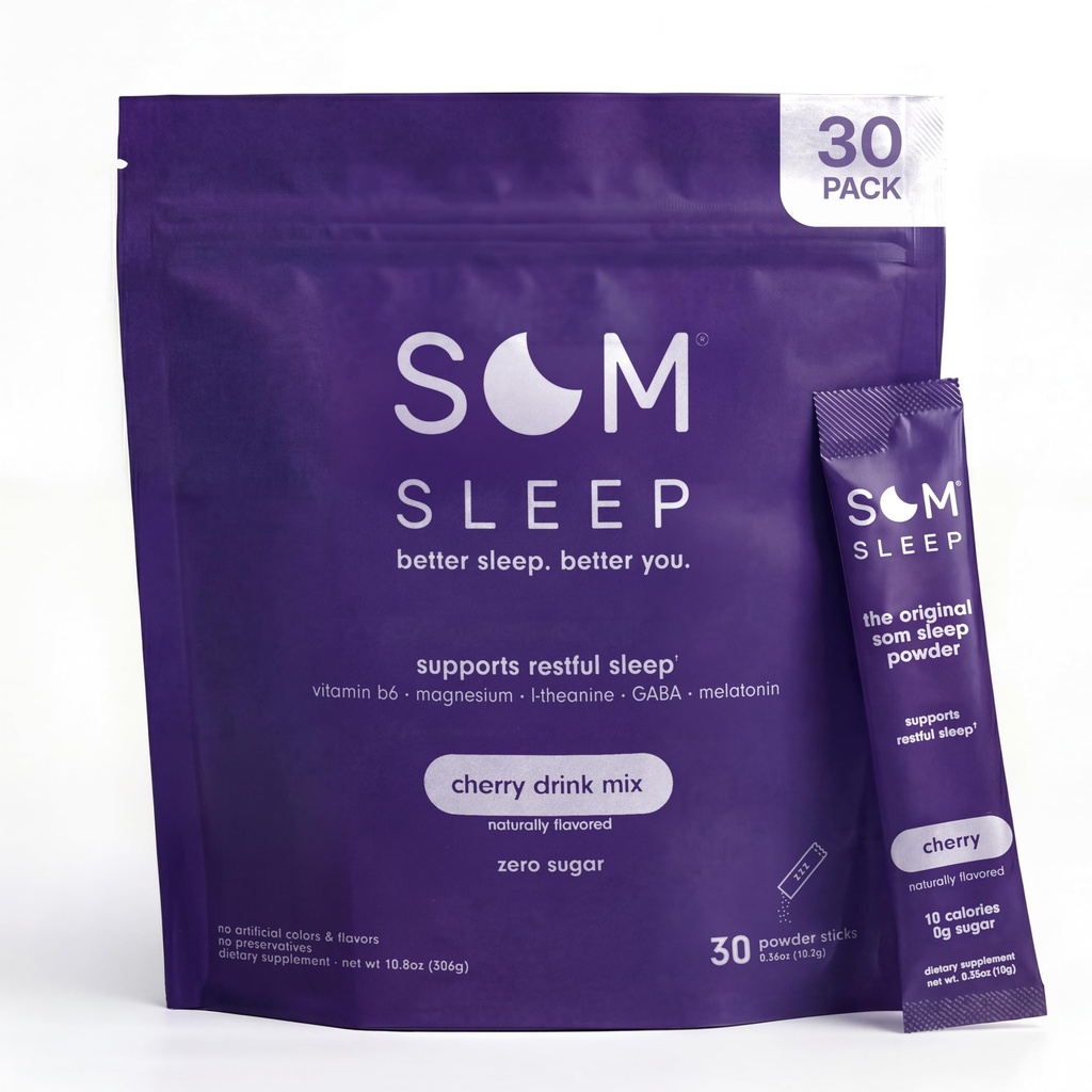 Sommeil de Sommeil, Mélange de poudre d'aide au sommeil calme, 3mg Mélatonine, Magnésium, Vitamine B6, L-Theanine et GABA – Vegan, Zéro Sucre, Keto Friendly – Cherry, 30-Pack