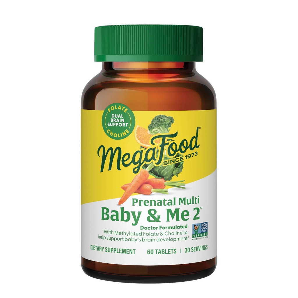 MegaFood Baby & Me 2 Pränatales Vitamin und Mineralstoffe - Vitamine für Frauen - mit Folat (Folic Acid Natural Form), Choline, Eisen, Iodin und Vitamin C, Vitamin D und mehr - 60 Tabs (30 Portionen)
