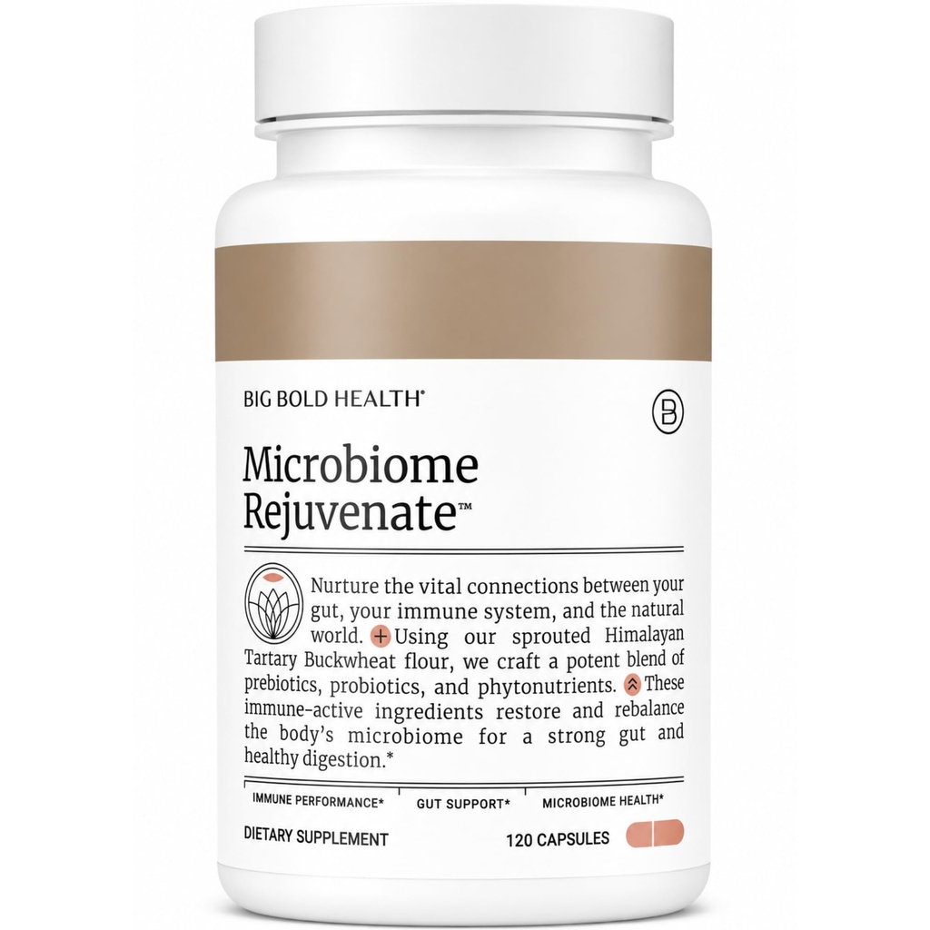 BIG BOLD HEALTH Microbiome Rejuvenate Prebiotic + Probiotic Supplement for Gut Health & Immune System Support - avec le sarrasin tartaire himalayen actif immunitaire - sans gluten (120 capsules végétariennes)