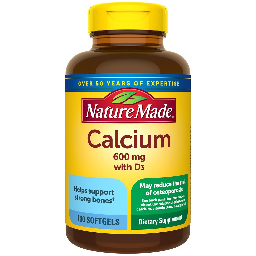 Nature faite de calcium 600 mg avec la vitamine D3, supplément alimentaire pour os, 100 Softgels