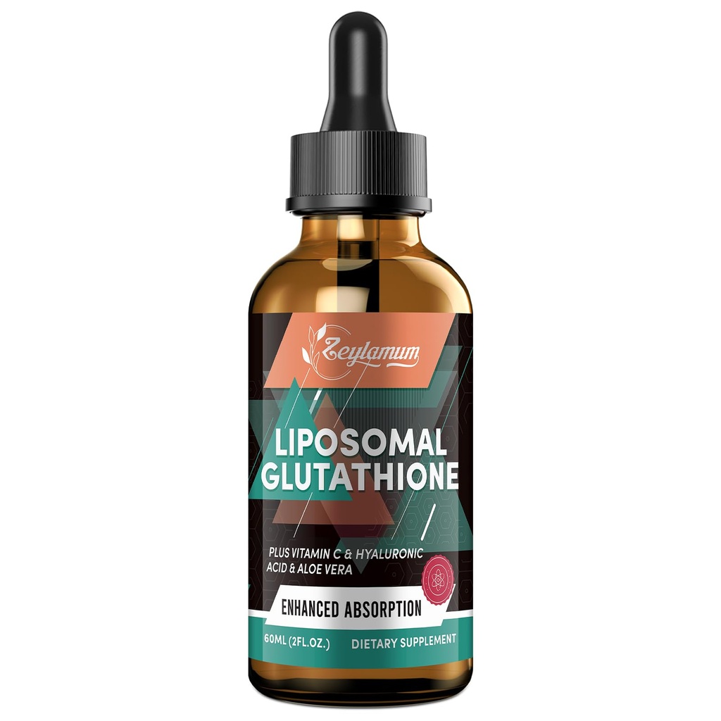 2000MG Liposomale Glutathione Flüssigkeitstropfen, Ultrahoch Absorption, natürliche Entgiftung, Immunsystem & Haut Supprot*, L-Glutathion, Vitamin C & Hyaluronsäure, Kapseln Alternative, 2.02 OZ