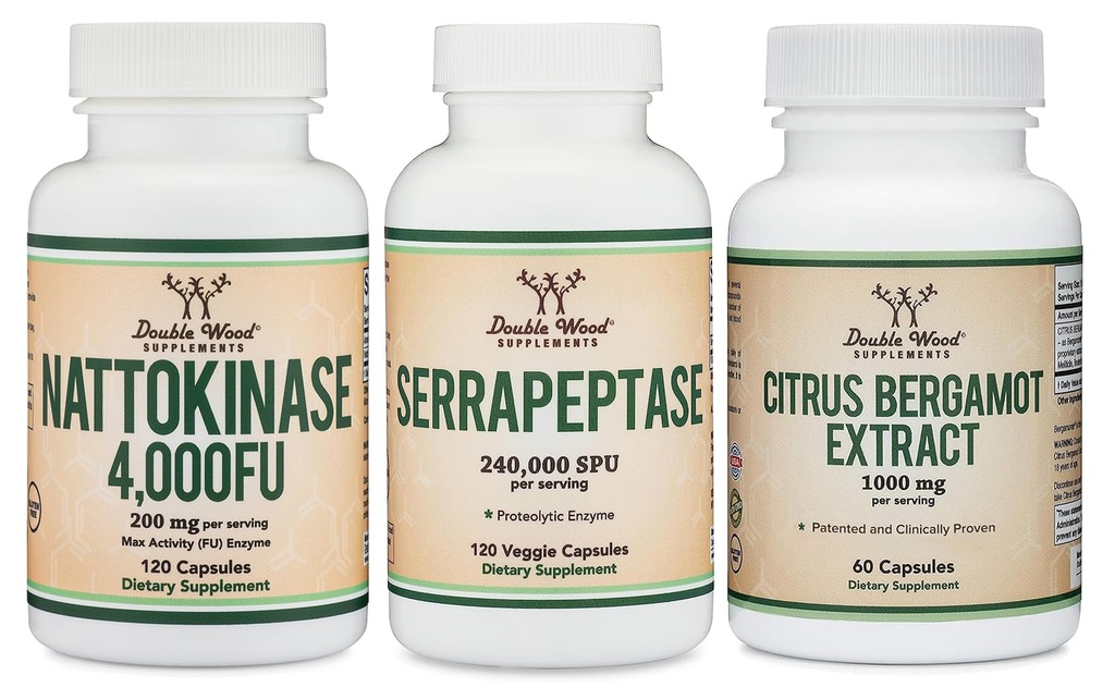 Nattokinase Supplement (120 Kapseln), Serrapeptase (120 Kapseln), Citrus Bergamott (60 Kapseln)