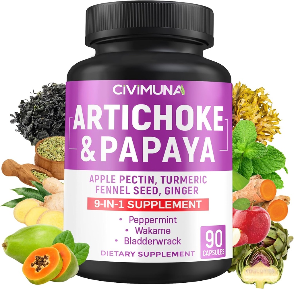 Capsules d'artichaut avec Artichaut, Papaya, Pectine de pomme et plus - 90 Capsules pendant 3 mois