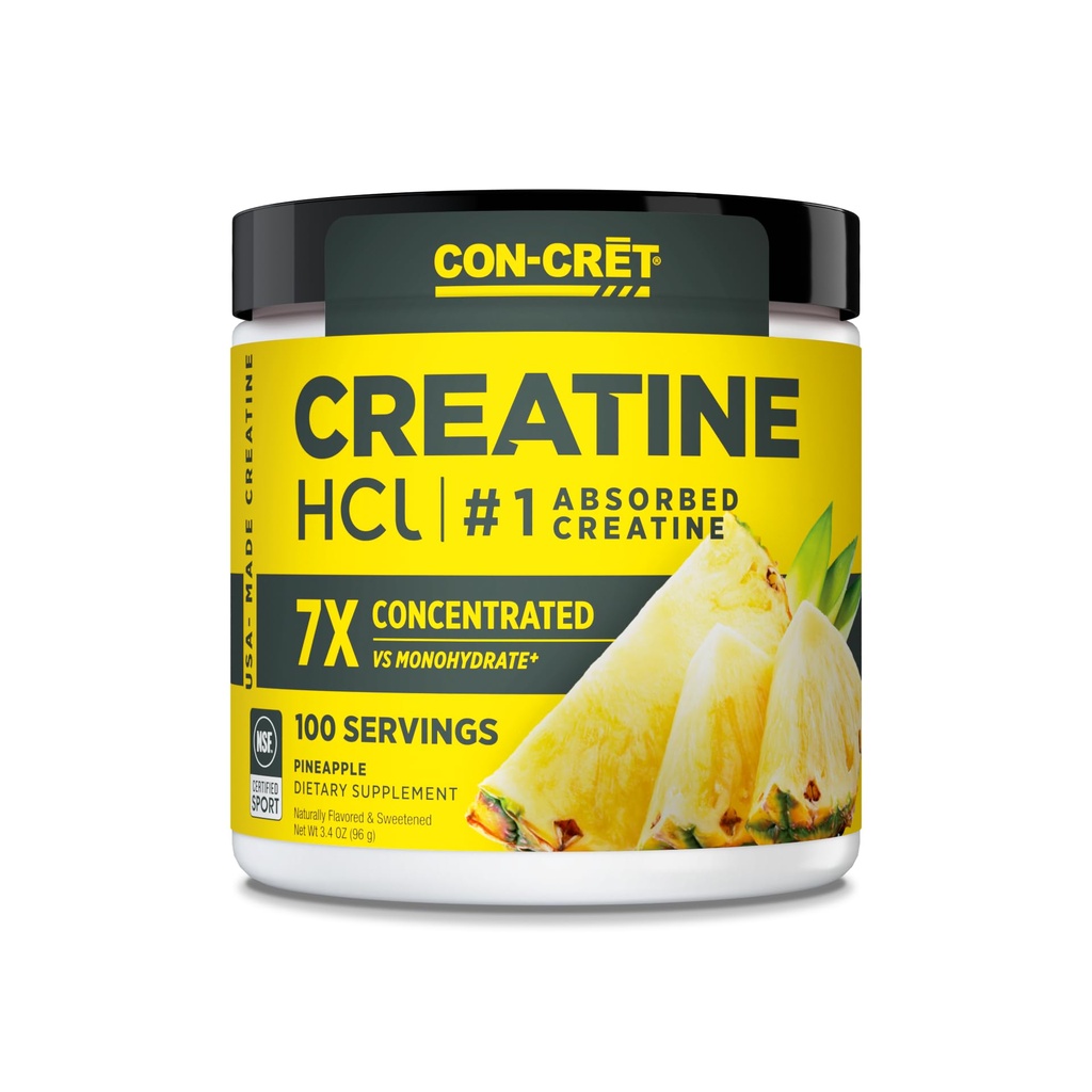 CON-CRET Creatine Powder HCl , Muscle, Cognitive, Cellular Energy Support , Pas de bloom ou de crampes , USA Made & NSF Certifié Ananas (100 Serving)