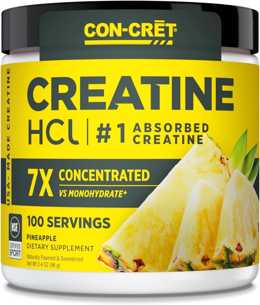 KON-CRET Kreatin HCI Pulver | Muskel, kognitiv, Cellular Energy Support | Keine Bloating oder Cramps | USA Made & NSF Zertifiziert | Ananas (100 Servieren)
