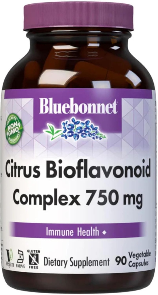Bluebonnet Citrus Bioflavonoid Complex 750 mg Immunsystem Unterstützung - Hesperidin Citrus Bioflavonoids from Oranges Zitronen Grapefruit & Limes - Non-GMO, Vegan, Gluten-Free - 90 Veggie Kapseln