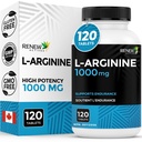 Renew Actives L-Arginin Supplement 1000MG für Servieren - Stärke & Endurance, Essential for Protein Synthesis & Muskelfunktion, Physical Performance Booster - Made in Canada - 120 Tabletten
