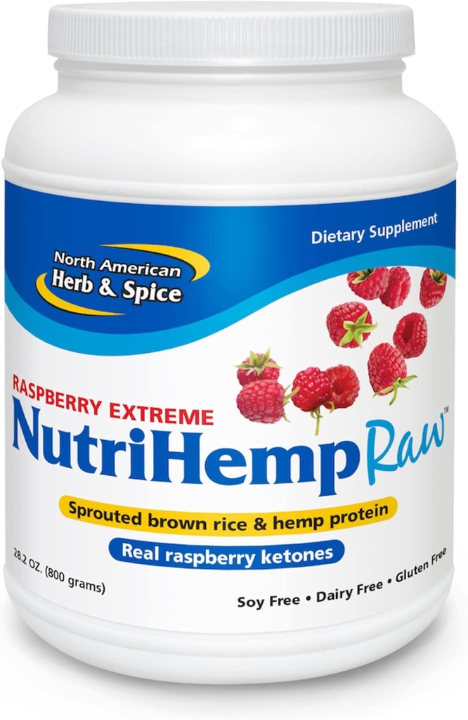 NORTH AMERICAN HERB & SPICE NutriHemp Raw, Raspberry Extreme - 28.2 oz - Sprouted Brown Rice & Hemp Protein - with High-Antioxidant, Ketone-Rich Raspberry Powder - Vegan, Non-GMO - 28 Servings