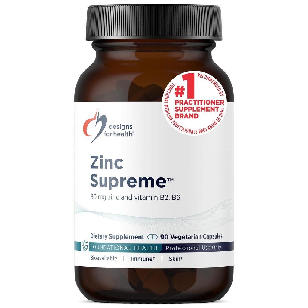 Designs für Gesundheit Zink Supreme - 30mg Zink Bisglycinat Chelat Ergänzung mit Cofactors Taurine, Vitamin B6, B2 + Molybdän - Immununterstützungsergänzung - Vegan + Non-GMO (90 Kapseln)