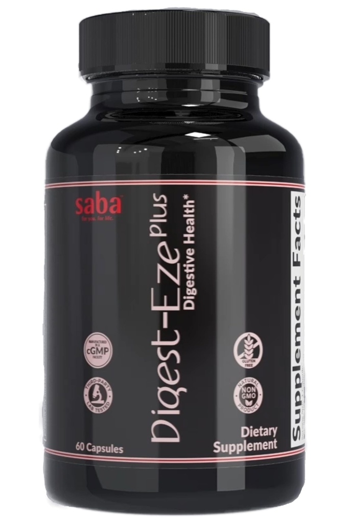 Saba Digestive-EZE Plus–Broad Spectrum Plant-Sourced Enzymes, Prebiotics & Probiotics -Support Digestive & Gut Functions, Immunität & Absorption mit Betaine, Bromelain -60 Kapseln