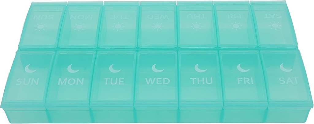 Pill hebdomadaire de 7 jours AM PM Organisateur, ShysTech Grande Pill Case Case Box 2 fois par jour pour les pilules/médication/Suppléments/vitamine (vert)