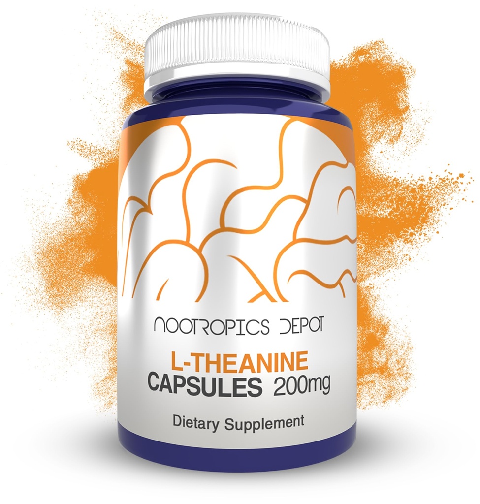 Nootropics Depot L-Theanin Kapseln 200mg (90 Count) | Fördert Entspannung | Unterstützt gesunde Stress Levels + Schlafzyklen | Fördert kognitive Funktion + Fokus | Aminosäure-Ergänzung