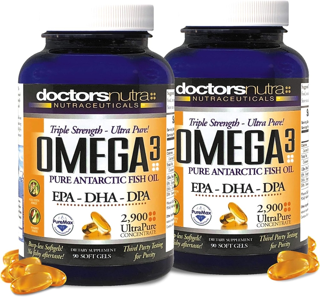 (Pack of 2) Huile de poisson Omega 3 sauvage DPA Supplément 2 900 Milligrammes, EPA-DPA-DHA, SoftGels