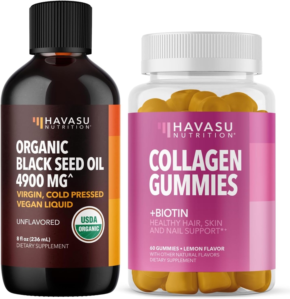HAVASU NUTRITION Organic Black Seed Oil Liquid + Collagen Gummies Bundle