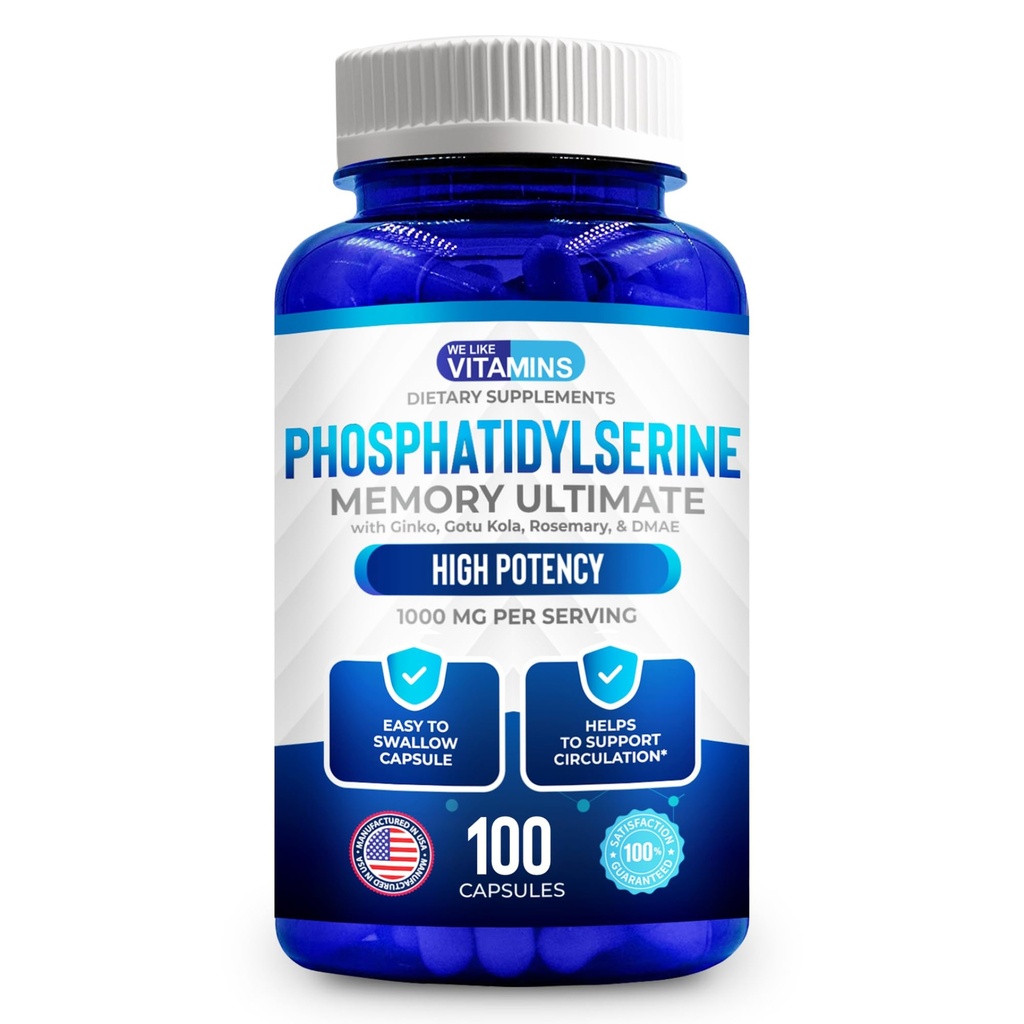 Wir mögen Vitamine Phosphatidylserine-Ergänzung mit Gingko Biloba, Gotu Kola, DMAE - verbessert Fokus, Gedächtnis, kognitive Funktion - Soy-Free 1000mg Memory Ultimate Complex - 100 Easy-to-Swallow Capsules