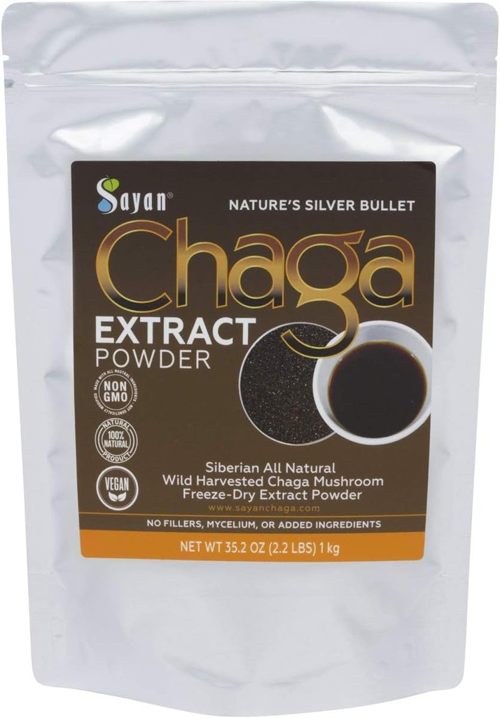Sayan Chaga Mushroom Extract Powder (2.2 Lb) – Freeze Dried Siberian Wild Harvested - Organic Antioxidant Tea for Immune and Digestion Support - Fokus, Energie, Klarheit, Wellness - Keine Zusatzstoffe
