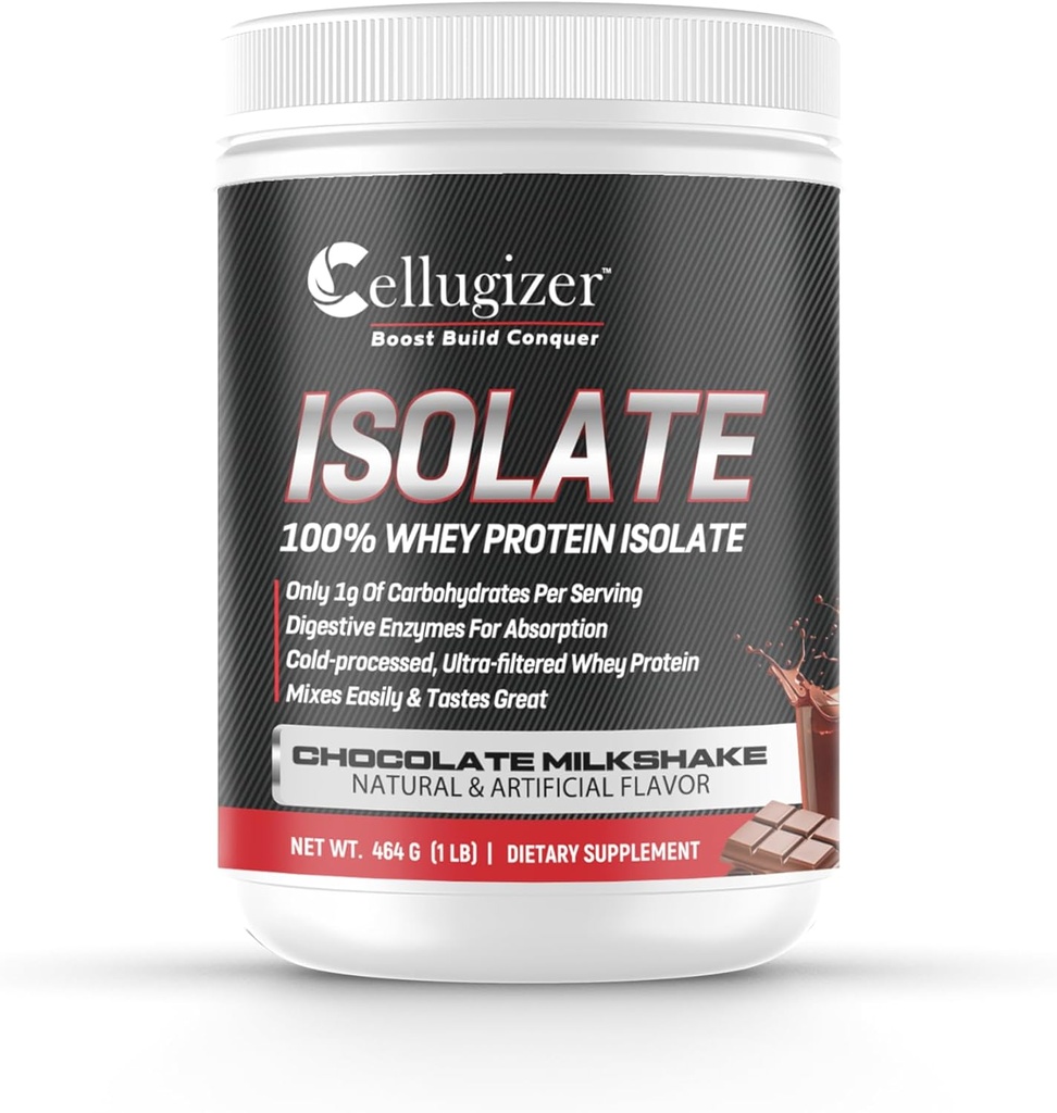 Cellugizer 100% Whey Isolate 1lb, Schokolade I 25g Protein, Fast Digesting I 0g Zucker, Low Carb