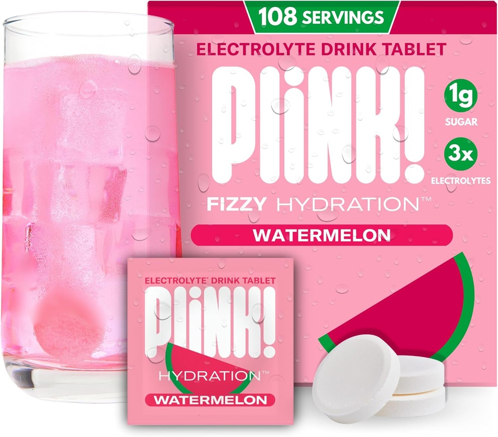 Plink! Fizzy Electrolyte Tablets für Erwachsene & Kinder – Watermelon, 108ct – Tägliche Hydration mit Elektrolyten – Niedriger Zucker, Vegan, Keto Friendly, Non-GMO