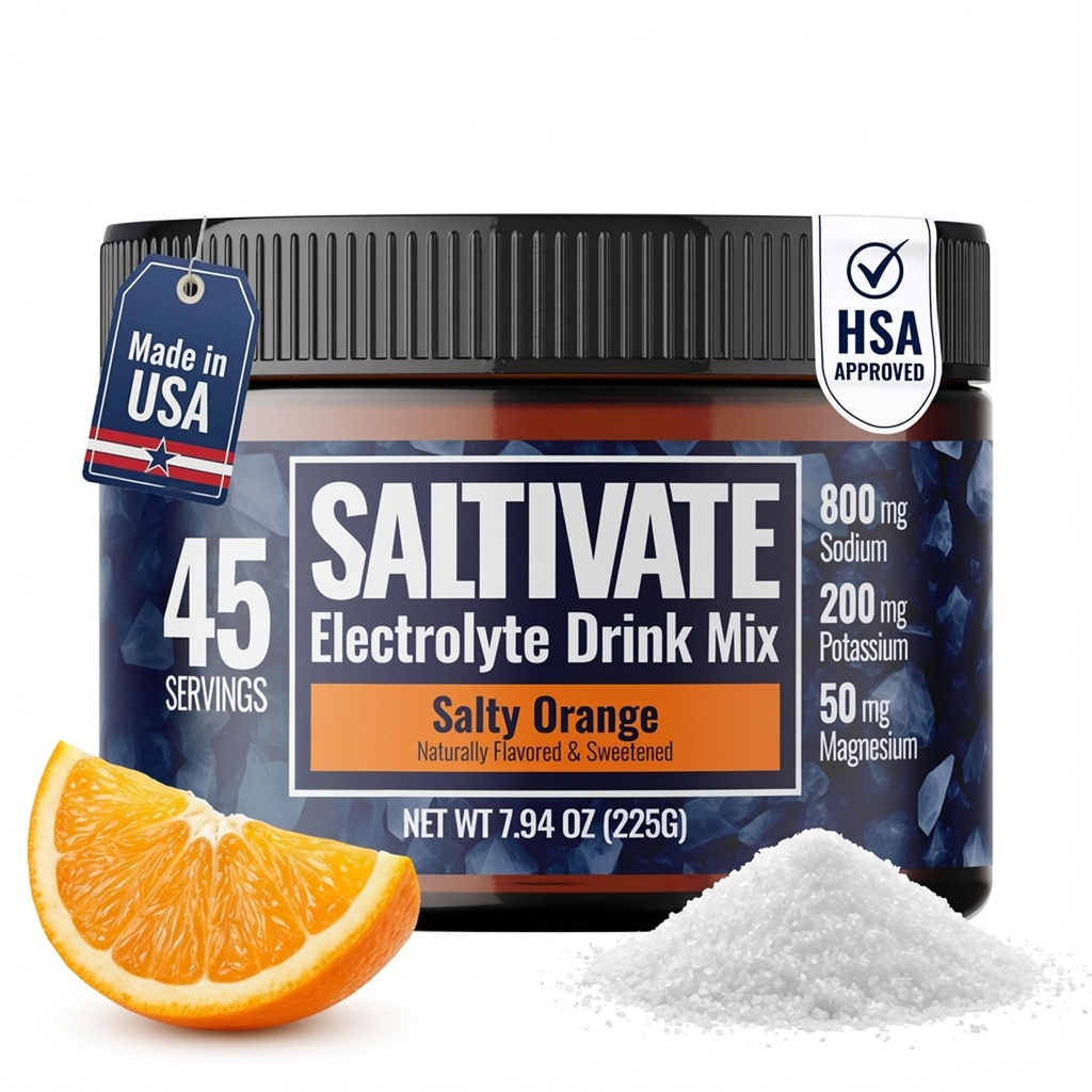 Zero Sugar Electrolyte Powder | Salty Orange Hydration (mit Stevia) | High Sodium Potassium Magnesium Elektrolyte für Fasten, POTS, Sweat Recovery | macht 45 Portionen von 32 Fl Oz | Made in USA
