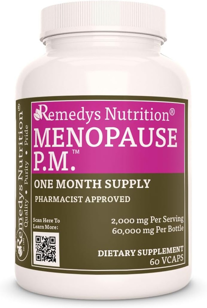 Remedy Ernährung Menopause P.M.TM | 1.000 mg, 60 Vegan Kapseln pflanzliche Nahrungsergänzung | Zwei Monate Versorgung