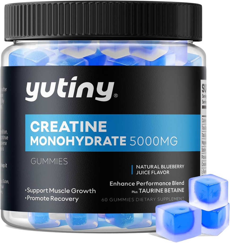 Kreatin Monohydrat gefüllte Gummie, Kreatin Monohydrate Chews für Männer & Frauen, extra Stärke für Muskelwachstum, Blaubeeren Geschmack, 60 Chewables, 1 Monat Versorgung