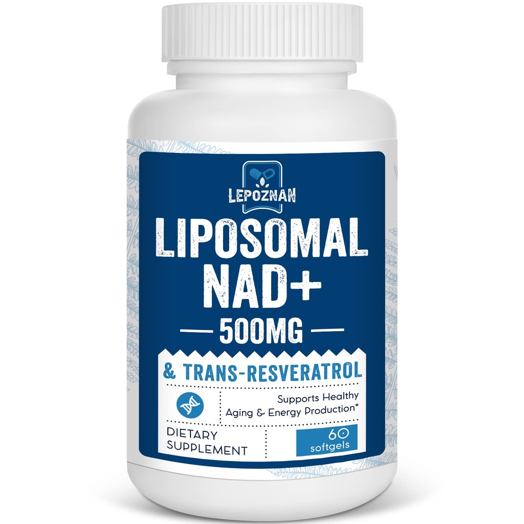Liposomique NAD+ 500 mg + Trans-Resvératrol 300 mg, Absorption supérieure Vrai supplément NAD efficace pour l'énergie cellulaire Métabolisme et réparation de l'ADN, 60 Softgels