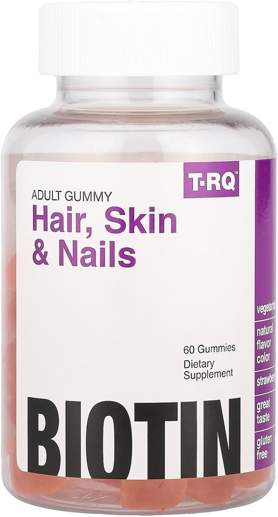 T.RQ Haar, Haut und Nägel Gummy Nahrungsergänzung, Natürliche Erdbeere, 60 Graf