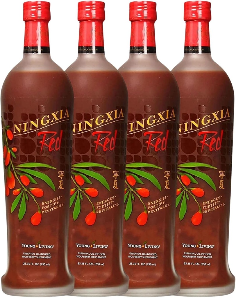 Young Living NingXia Red Antioxidant Drink | 25.35 fl oz | Superfruit Supplement mit Wolfberry, Blueberry, Granatapfel, Orange, Zitronen & Yuzu Ätherische Öle | 4 Pack