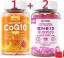 NEVISS Zuckerfreie CoQ10-250mg gefüllte Gummis,60Cts + Vegan Vitamin D3 5000IU & Methyl B12 1000mcg Gummis, 120Cts