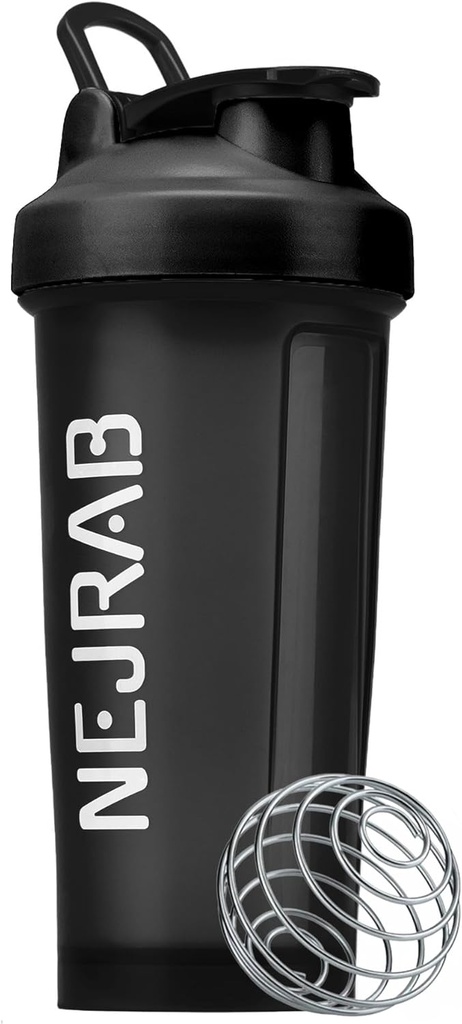 Protien Shaker Bottle mit Wire Whisk Ball, Blender Flaschen für Protien Mixes, Protein Shaker Cup, 28-Ounce, Protein Shaker Bottle, Protein Shake Bottle (Black), Medium, NJB 28-Oz