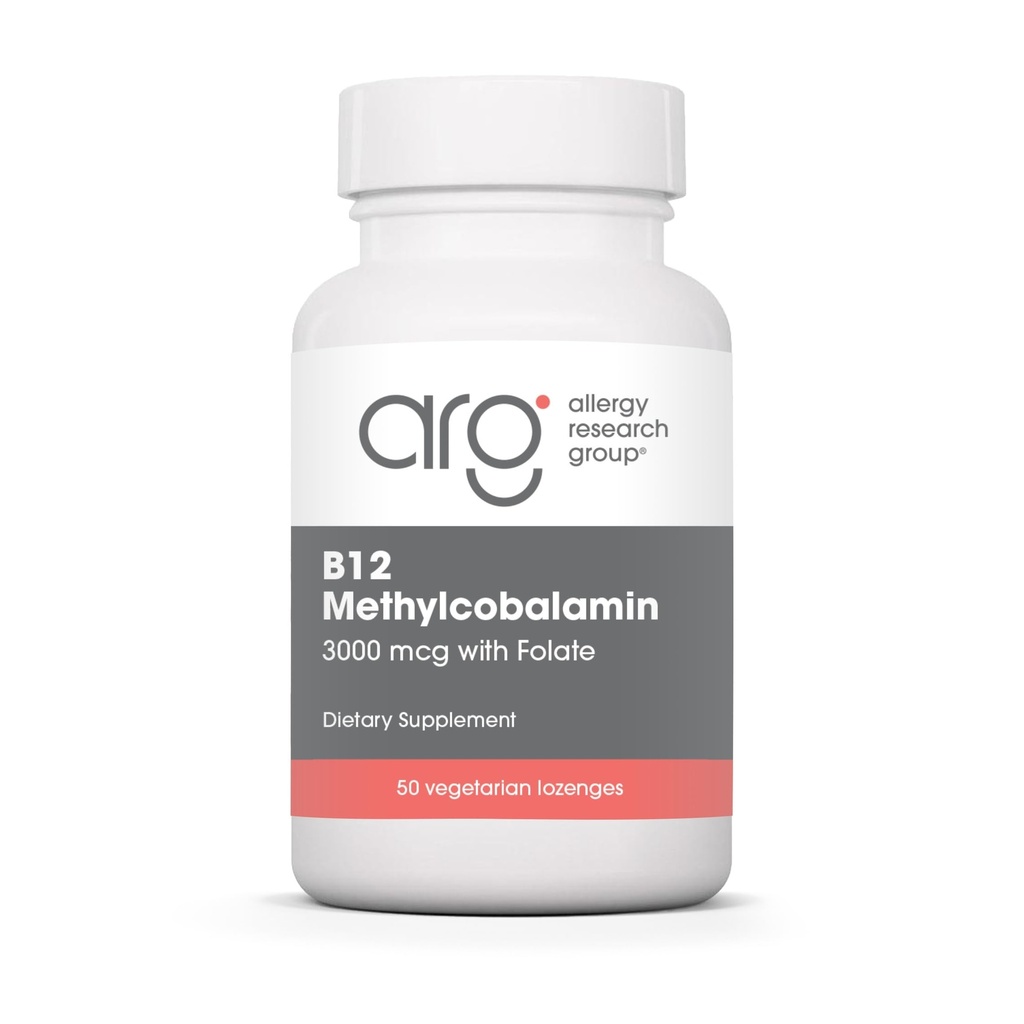 Allergy Research Group B12 Methylcobalamin Supplement - Vitamin B12 und Folate, mit 400mcg Folsäure, rein, vegetarische Lozenges - 50 Count