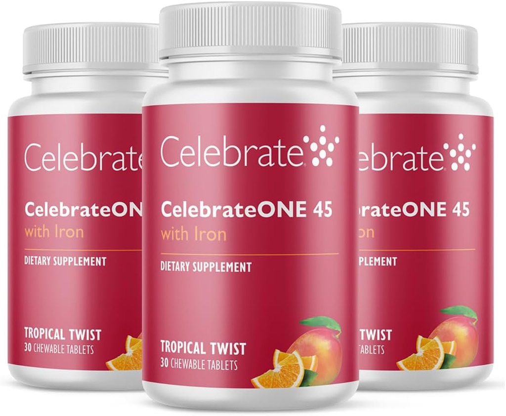 Célébrez les vitamines Célébrez L'ONE 45 Chewables, 45mg Fer - Une fois par jour Multivitamine bariatrique, Vitamines et minéraux essentiels - Supplément gastrique - Gastrectomie - Tropical (90 comprimés)