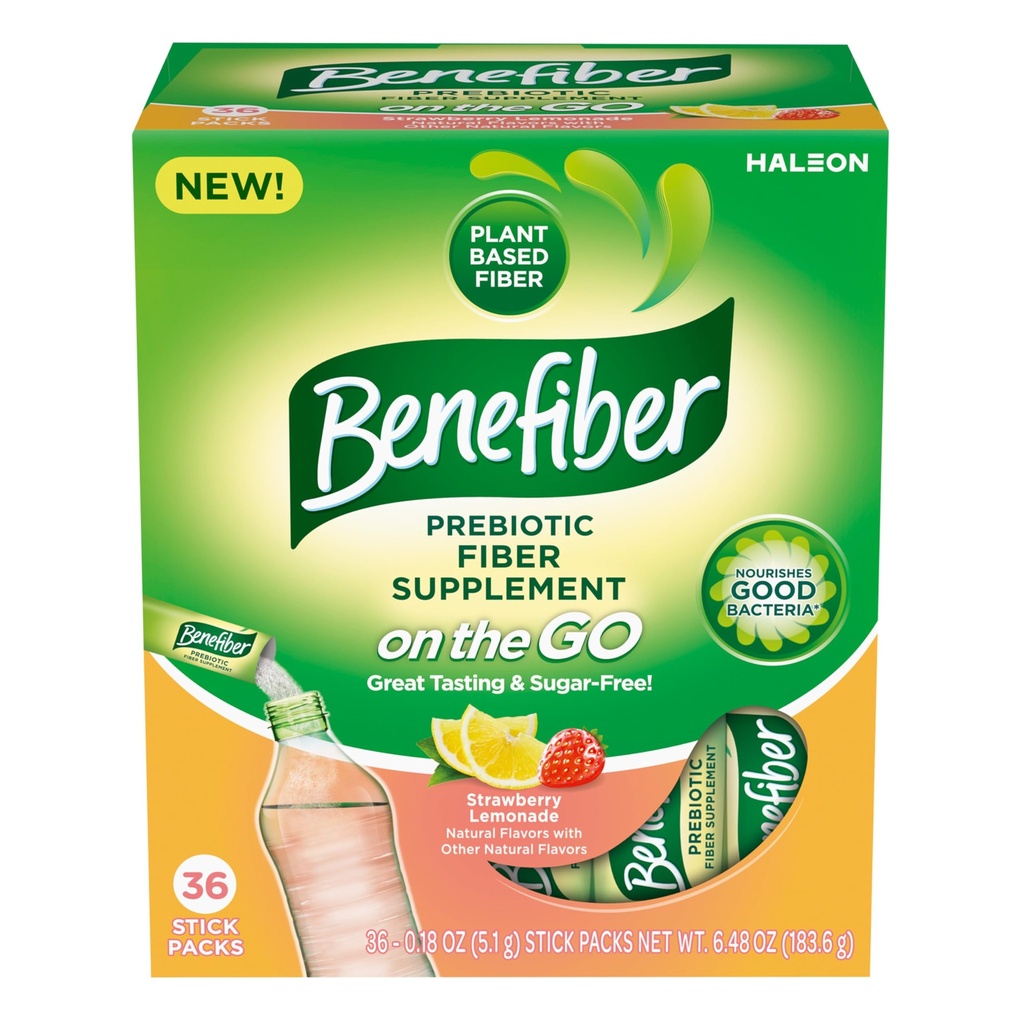 Benefiber GLP-1 Friendly Fiber Supplement, Erdbeer-Lemonade, Auf den Go Stick Packs, 36 Count