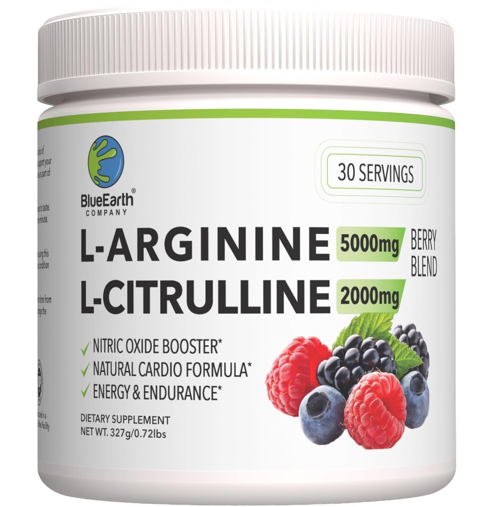 L-Arginin 5000mg + L-Citrulline 2000mg Complex Powder Supplement - Nitric Oxid Booster - Herzgesundheit, Blutfluss, Energie & Endurance - 30 Servierungen (Berry Blend)