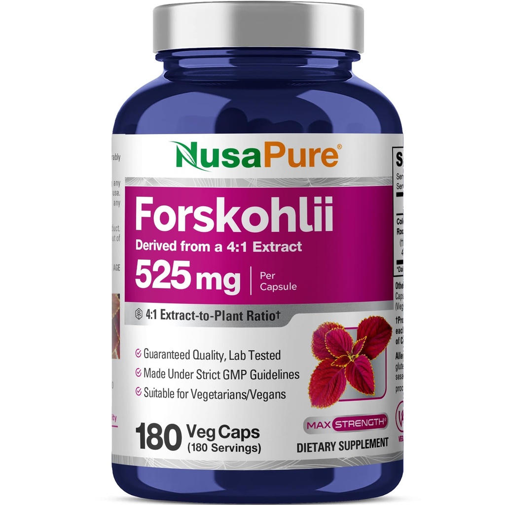 NusaPure Forskohlii 4:1 Extrakt, 525 mgÄquivalent zu 21,00 mgper Veggie Caps - 180 Kapseln (Non-GMO, Glutenfrei)