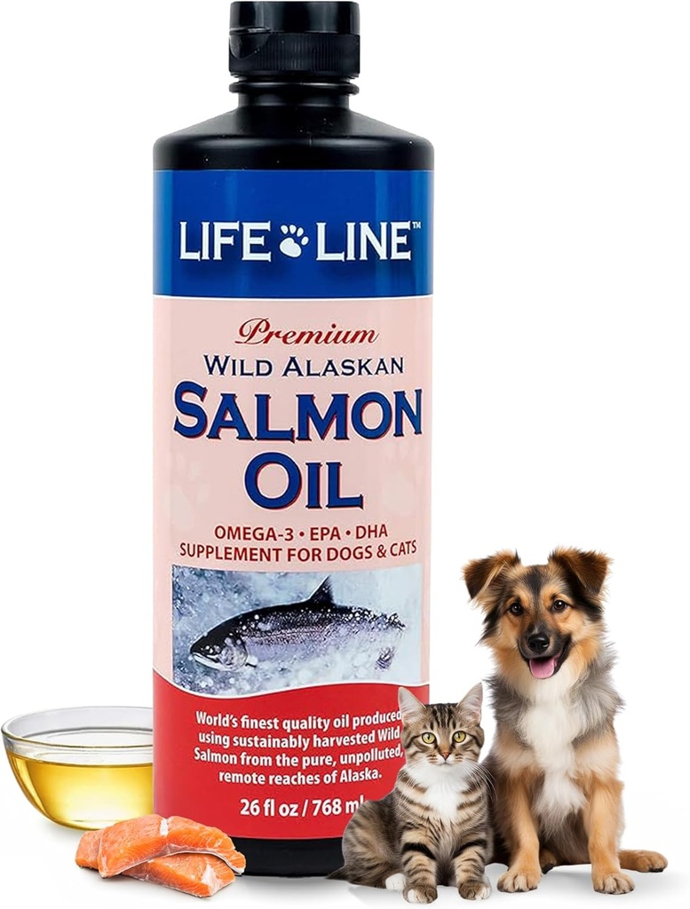 Life Line Wild Alaskan Lachsöl Omega-3 Ergänzung für Hunde und Katzen | DHA & EPA für gesunde Haut, Mantel, Gehirn & Herz – 26 oz