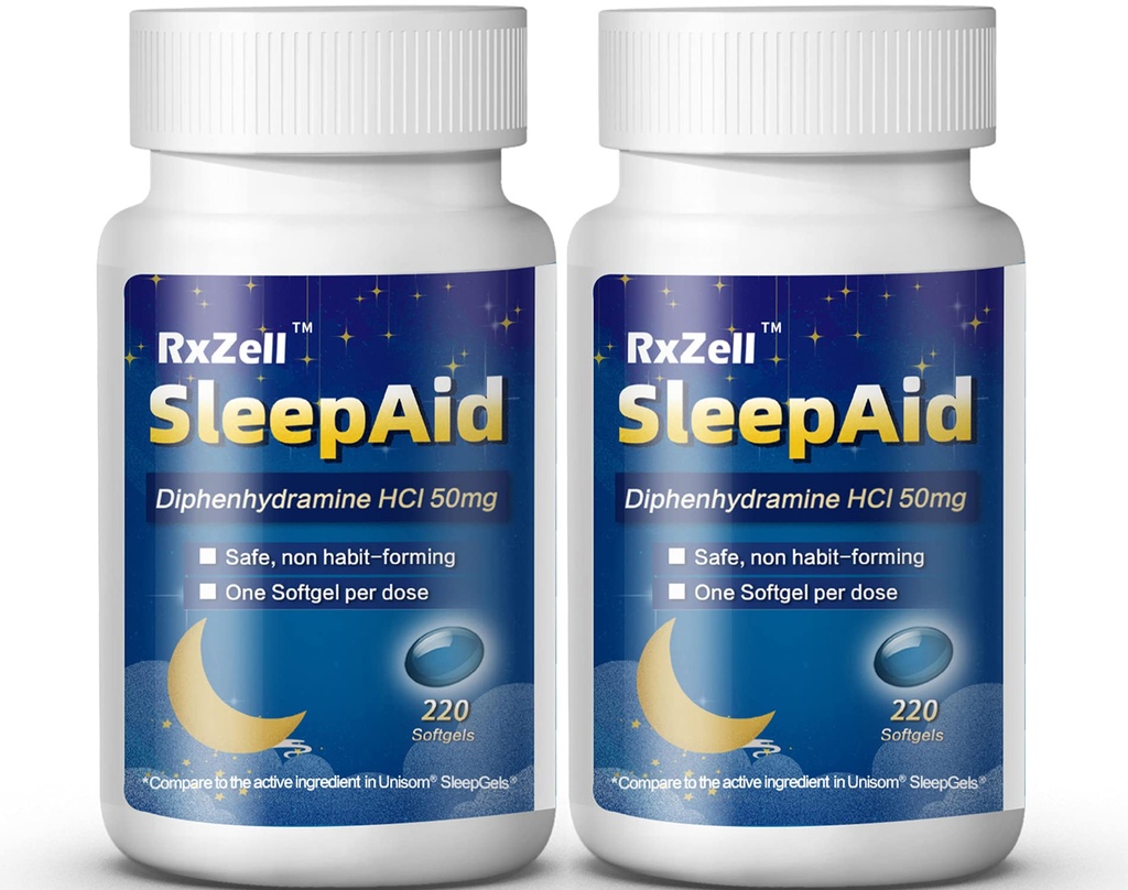 Schlafhilfe, Diphenhydramine Softgels 50mg, Easy-to-Swallow, unterstützt tieferes restliches Schlafen, Nicht Habit-Forming (220 Zähler | Paket von 2)